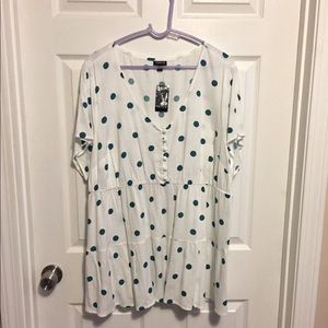 Polka dot shirred hem babydoll top
